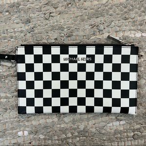 Michael Kors Checkered Wristlet in Black and White Saffiano Leather
